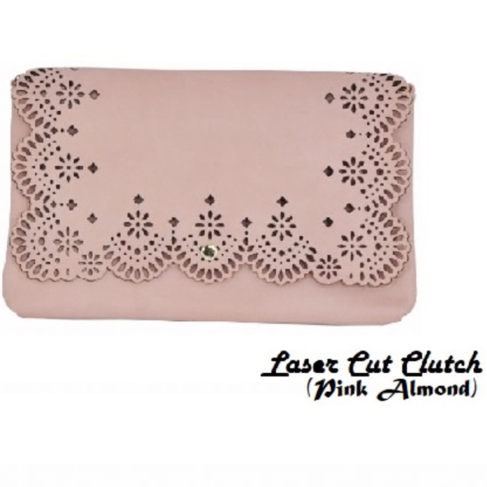 MoDA NEW LARGE almond pink laser cut clutch/chain
